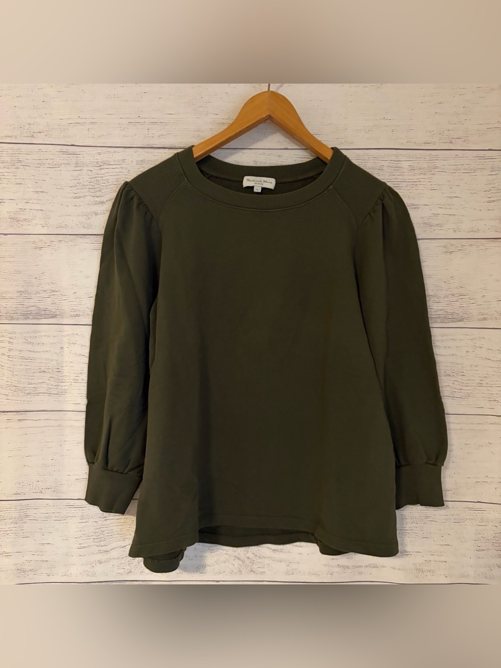 Michael Stars Green Puff Sleeve Crewneck Sweatshirt.